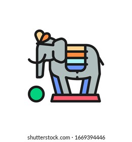 Vector elephant, circus animal show flat color line icon.