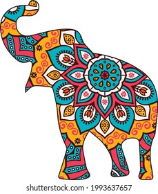 vector elephant colored illustration. colored elephant mandala illustration.
