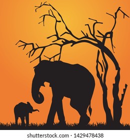 Vector of elephant design standing at the west.