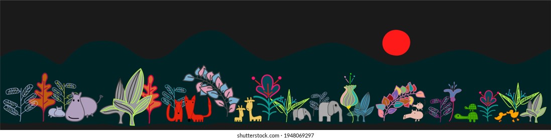 vector de elefante, zorro, hipopótamo, jirafa, cerdo, pato, caricatura de tortuga