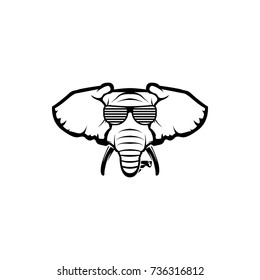 Vector elephant head, face  for retro hipster logos, emblems, badges, labels template and t-shirt vintage design element. Isolated on white background