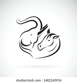Vector of an elephant head and horse head on white background. Wild Animals. Elephant and horse logo or icon. Easy editable layered vector illustration.
