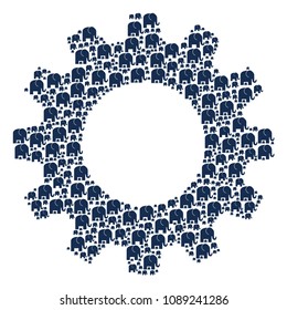 Vector elephant icons are arranged into gear wheel collage. Mechanical design concept constructed with elephant elements.