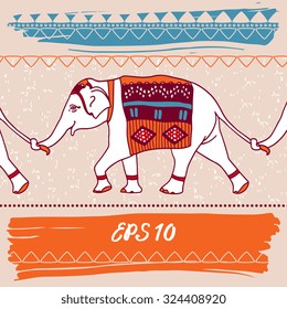 Vector elephant illustration with isolated textile elements
