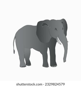 A vector elephant isolated on white background. Hand drawn line sketch, colored illustration with shadow.	