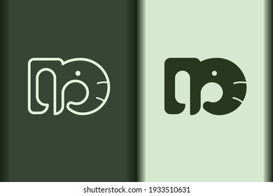 Vector of elephant logo design curve linear and silhouette icon minimal style. Creative simple animal on green background for artwork. Modern flat icon elephant head shape graphic illustration.