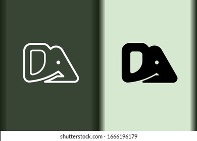 Vector of elephant logo design linear and silhouette icon minimal style. Creative simple animal on green background for business artwork. Modern flat icon elephant head shape graphic illustration.