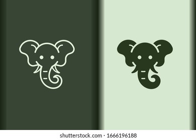 Vector del diseño del logo elefante lineal y el estilo mínimo del icono de silueta. Un simple animal creativo sobre el fondo verde para las obras de arte de negocios. Icono plano moderno ilustración gráfica de forma elefante de cabeza.