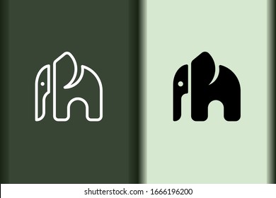 Vector of elephant logo design linear and silhouette icon minimal style. Creative simple animal on green background for business artwork. Modern isolated flat icon elephant shape graphic illustration.
