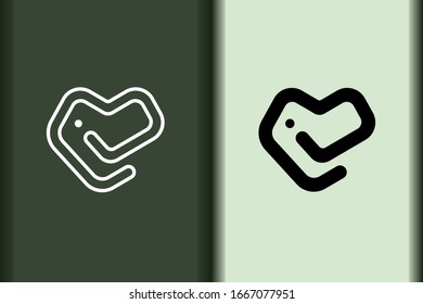Vector of elephant logo design linear and silhouette icon minimal style. Creative simple animal on green background for business artwork. Modern flat icon elephant heart shape graphic illustration.