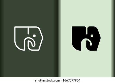 Vector of elephant logo design linear and silhouette icon minimal style. Creative simple animal on green background for business artwork. Modern flat icon elephant head shape graphic illustration.
