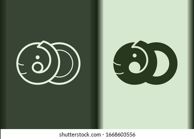 Vector of elephant logo design linear and silhouette icon minimal style. Creative simple animal on green background for business artwork. Modern flat icon elephant circle shape graphic illustration.