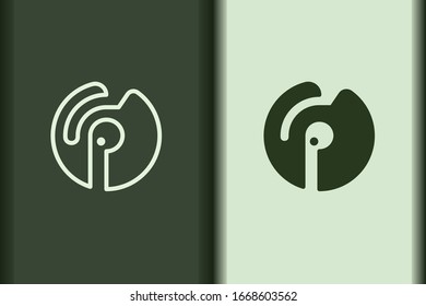 Vector of elephant logo design linear and silhouette icon minimal style. Creative simple animal on green background for business artwork. Modern flat icon elephant circle shape graphic illustration.