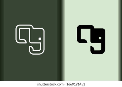 Vector of elephant logo design linear and silhouette icon minimal style. Creative simple animal on green background for business artwork. Modern flat icon elephant head shape graphic illustration.
