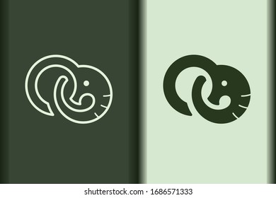 Vector of elephant logo design linear and silhouette icon minimal style. Creative simple animal on green background for business artwork. Modern flat icon elephant circle shape graphic illustration.