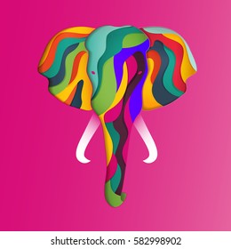 Vector elephant in paper cut style. Abstract geometric elephant with carve of color inside. Concept print for banner, shirt or poster.