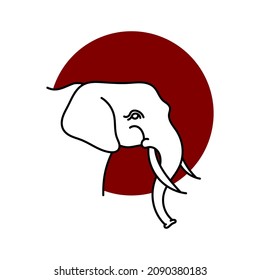 Vector of a Elephant with red circle on white background, Pet. Animals. logo concept. line art logo