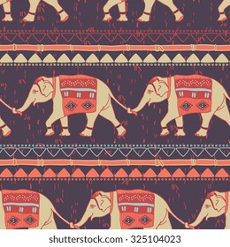 Vector elephant seamless pattern with fabric ornament