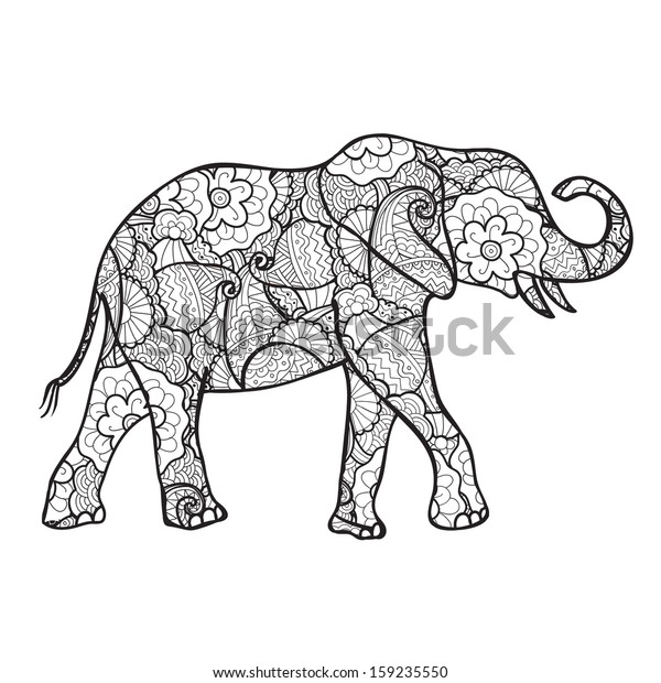 Vector Elephant Silhouette Indian Floral Pattern Stock Vector (Royalty ...