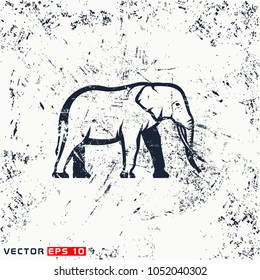 Vector elephant silhouette on grunge background