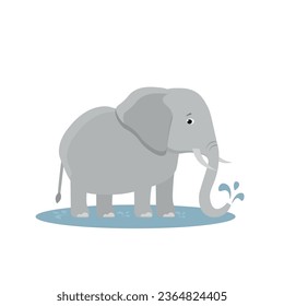 Vector elephant. Elephant in water. Vector flat illustration. Suitable for animation, using in web, apps, books, education projects. No transparency, solid colors only. Svg, lottie without bags. svg