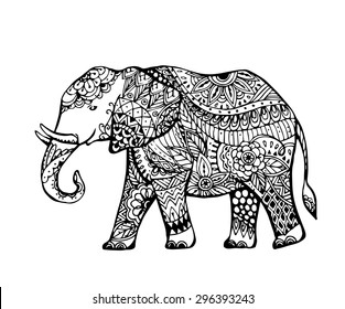 Vector Elephant in zentangle style