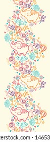 Vector Elephants With Flowers Vertical Seamless Pattern Background Border. Cut, hand drawn and colorful elements.