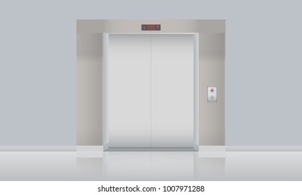 Vector Elevator With Closed Doors, Blank Mockup. Vector Illustartion