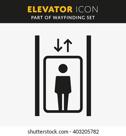 Vector Elevator Icon. Lift sign with man. Up and Down symbol. 