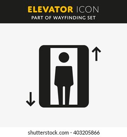 Vector Elevator Icon. Lift sign with man. Up and Down symbol.