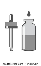 Vector E-Liquid illustration bottle of E-Liquid. The taste of the electronic cigarette. Potion silhouette. Juice for vape smoking. Vapor vaping with dropper