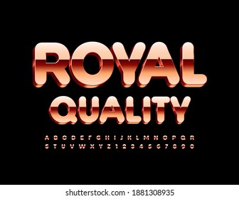 Vector Elite Badge Royal Quality. Pink Gold Font. Luxury Style Shiny Alphabet Letters And Numbers Set