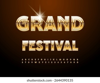 Grande Festival de banner de Vetor Elite. Glamourosa Fonte Dourada. Moda chique letras alfabeto, números e símbolos
