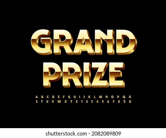 Vector elite banner Grand Prize. Elegant 3D Font. Gold Alphabet Letters and Numbers set