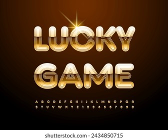 Vector elite banner Lucky Game. Trendy Gold Font. Premium Alphabet Letters and Numbers.