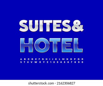 Banner de elite vectorial Suites and Hotel. Blanco y dorado Lujo. Elegantes letras y números de alfabeto