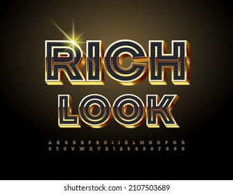 Vector Elite Concept Rich Look. 3D Black And Old Font. Set Of Luxury Alphabet Letters And Numbers