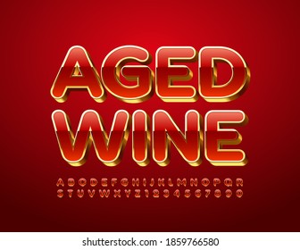 emblema de la elite vectorial Aged Wine. Tinta 3D roja y dorada. Juego de letras y números de alfabeto de lujo