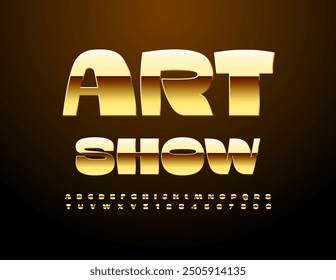 Vector elite emblem Art Show. Modern Stylish Font. Chic Golden Alphabet Letters and Numbers set.