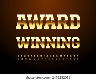 Vector Elite emblem Award Winning. Trendy Gold Font. Premium Alphabet Letters and Numbers set.