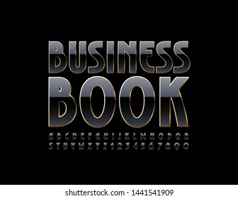 Vector elite Emblem Business Book with premium Uppercase Font. Black and Golden luxury Alphabet Letters and Numbers