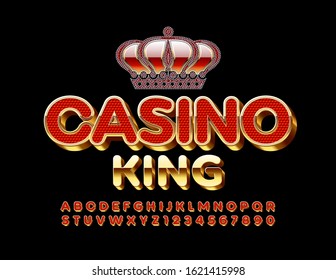 Vector elite Emblem Casino King with Gold and Red 3D Font. Unique Alphabet Letters and Numbers