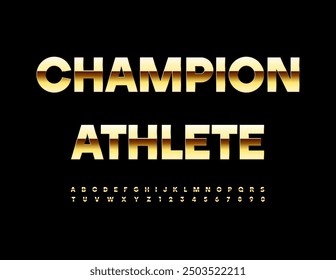 Vector elite emblem Champion Athlete. Modern Golden Font.  Luxury Alphabet Letters and Numbers.