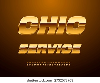 Vector Elite emblem Chic Service. Classy Gold Font. Shiny set of Alphabet Letters and Numbers.