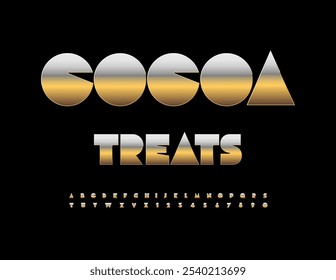 Vector elite emblem Cocoa Treats. Trendy Gold Font.Modern Alphabet Letters and Numbers set.