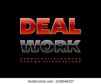 Emblema de elite vectora Trato de trabajo con letras y números de alfabeto rojo y oro. Fuente de lujo brillante