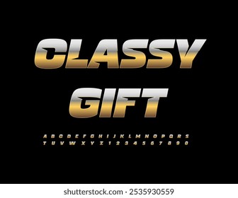 Emblema de élite de Vector Glassy Gift. Fuente dorada única. Conjunto de letras y números de alfabeto de lujo. 