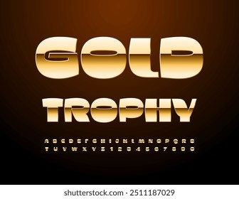 Vector elite emblem Gold Trophy. Modern Font. Stylish Gold  Alphabet Letters and Numbers set.