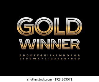 Vector elite emblem Gold Winner. Metallic creative Font. Premium Alphabet Letters and Numbers set