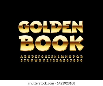 Emblema de la élite vectora Libro de Oro con fuente en mayúsculas. Letras y números de alfabeto chic de primera calidad